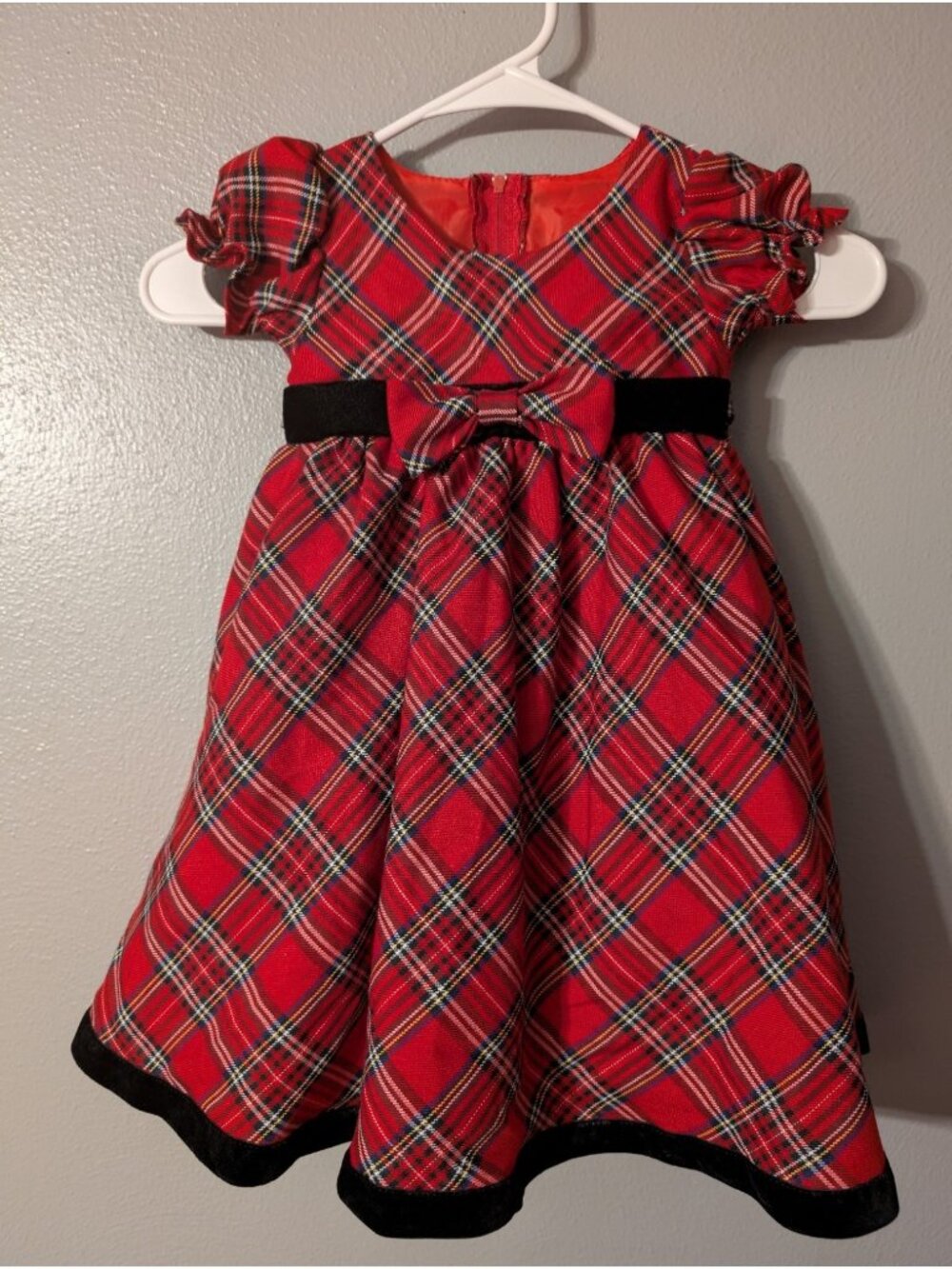 Swea Pea & Lilli 2T Red Plaid Christmas Holiday Dress Velvet Trim USA C814 VTG
